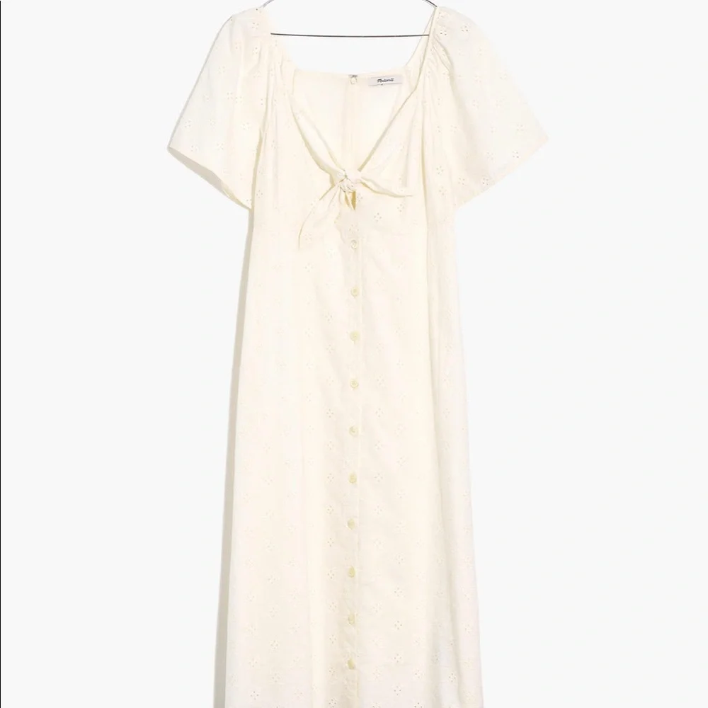 Madewell White Eyelet Tie-Front Midi Dress
